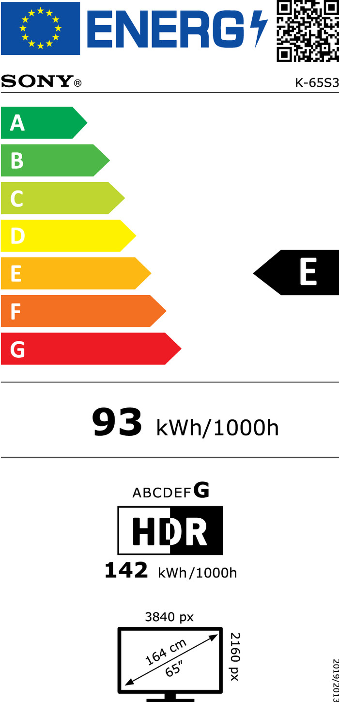 Sony Bravia 3 65" LED 4K (2025) energielabel