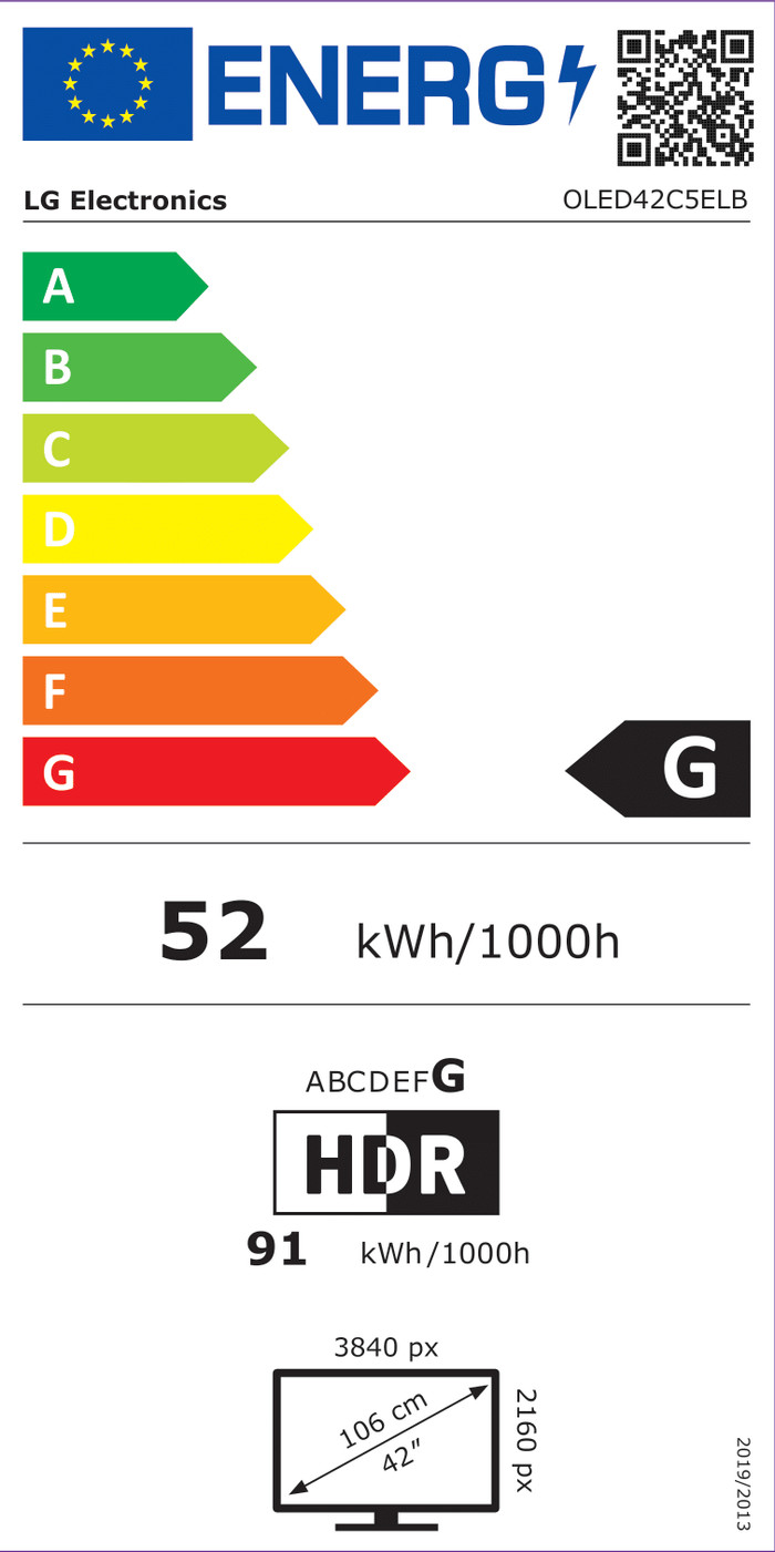 LG 42 inches OLED evo C5 4K (2025) energy label
