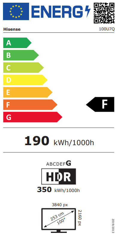 Hisense 100 inches ULED Mini-LED U7Q (2025) energy label