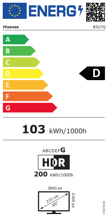 Hisense 85 inches ULED Mini-LED U7Q (2025) energy label