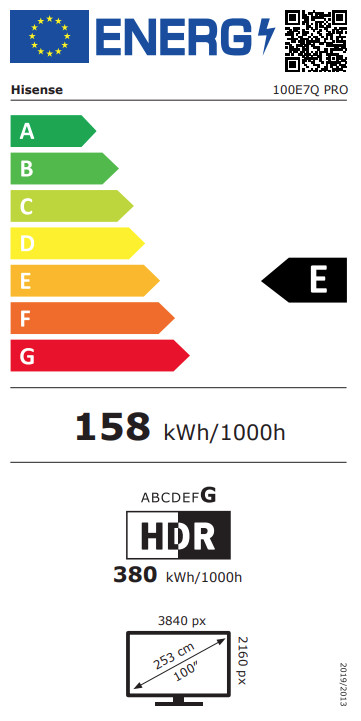 Hisense 100 inches PRO QLED E7Q (2025) energy label