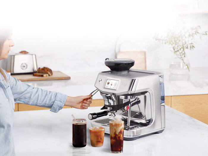 Sage Barista Touch Impress Cold Brushed Stainless Steel product in use