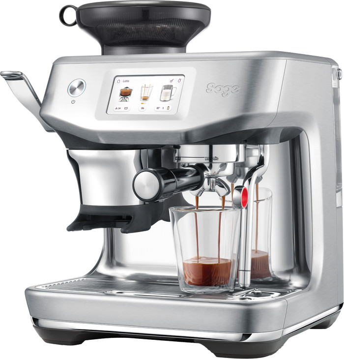 Sage Barista Touch Impress Cold Brushed Stainless Steel product in use
