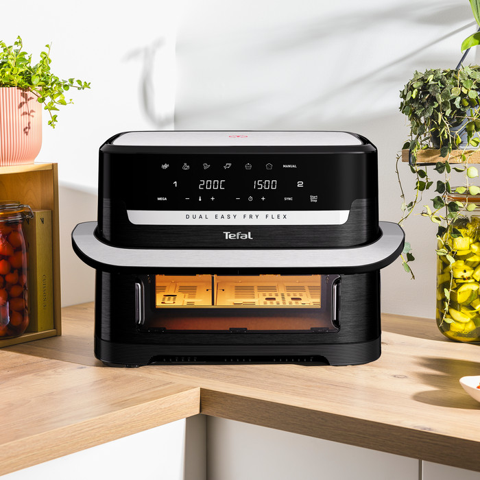 Tefal Dual Easy Fry Flex EY9228E0 – Friggitrice Ad Aria 9L – 2 Zone Indipendenti – FlexCook – 7 Modalità – Nero