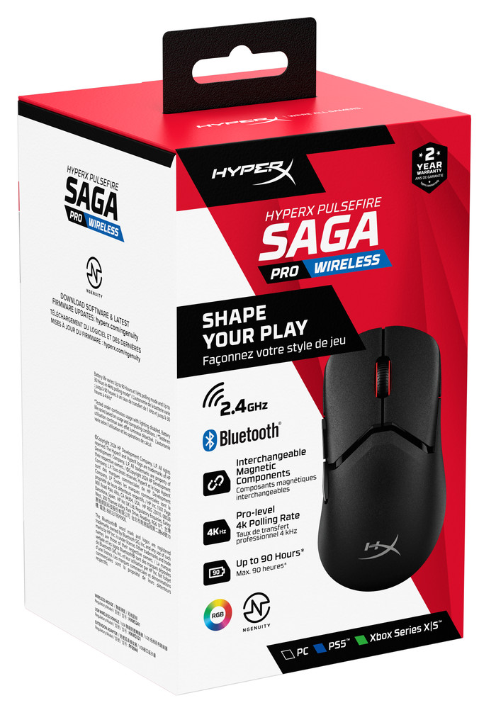 HyperX Pulsefire Saga Pro Wireless Gaming-Maus Schwarz verpackung