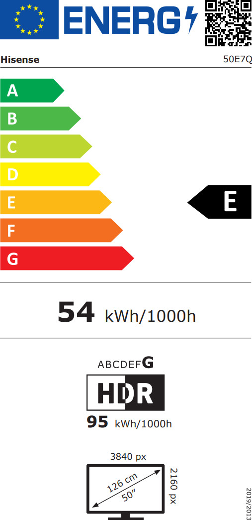 Hisense 50 inches QLED E7Q (2025) energy label