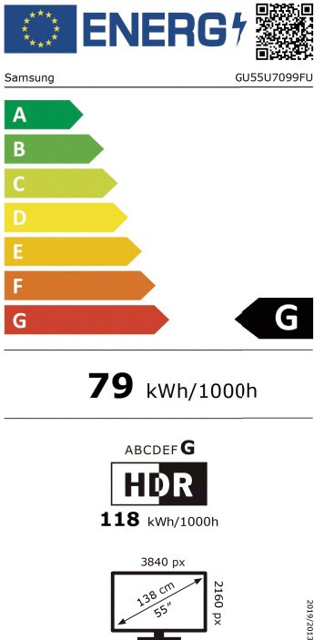Samsung 55 inches Crystal UHD U7099F 4K (2025) energy label