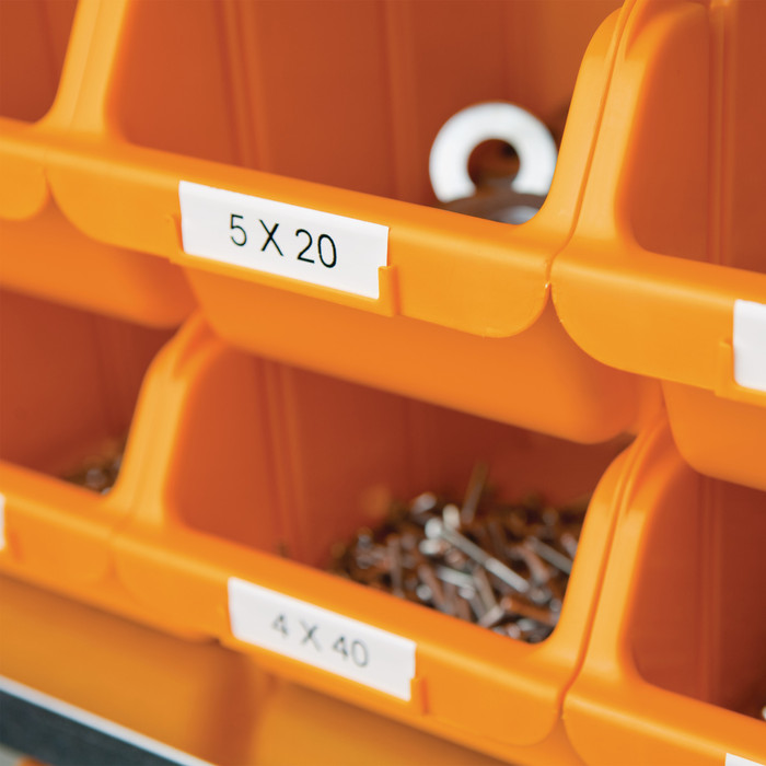 DYMO Rhino 12mm x 5.5m Black White Vinyl Labels product in use