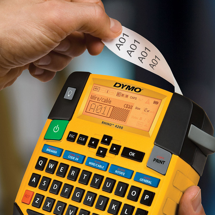 DYMO Rhino 19mm x 3.5m Black White Nylon Labels product in use