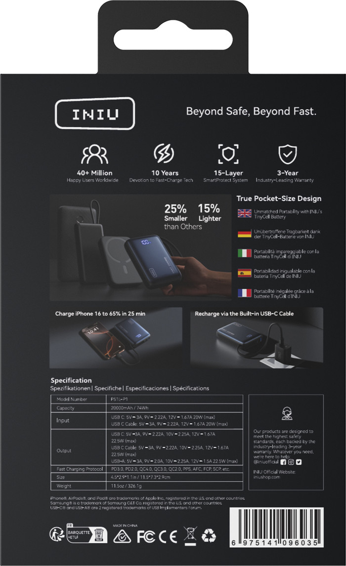 INIU Pocket Power 20,000mAh packaging