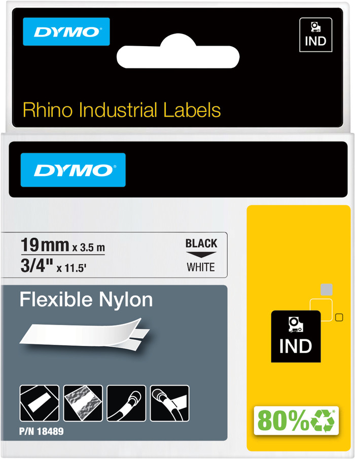 DYMO Rhino 19mm x 3.5m Black White Nylon Labels Main Image