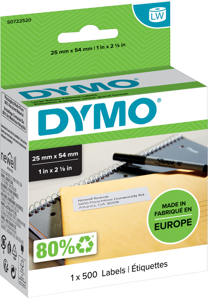 DYMO Etiketten für Rücksendeadressen 25 x 54 mm 500 Stück Main Image