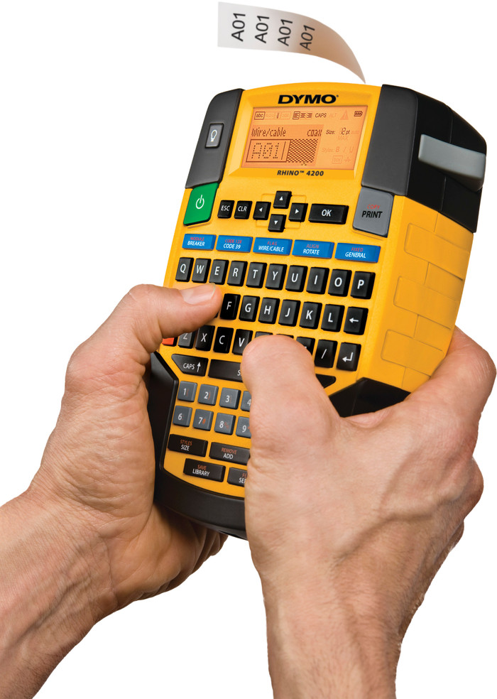 DYMO Rhino 12mm x 5.5m Black White Vinyl Labels product in use