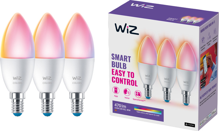 WiZ Kerzenlampe - Farbiges und weißes Licht - Matt - E14 - Doppelpack verpackung