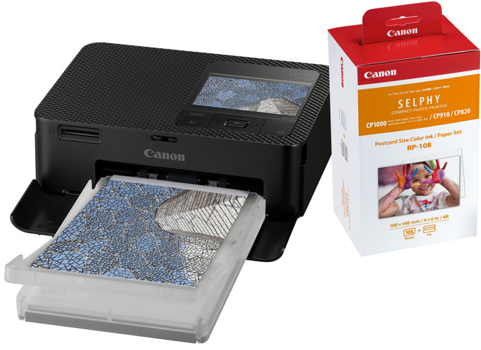 Canon SELPHY CP1500 Schwarz + Canon RP-108 Tinte Kassette/Papier Set 108 Blatt Main Image