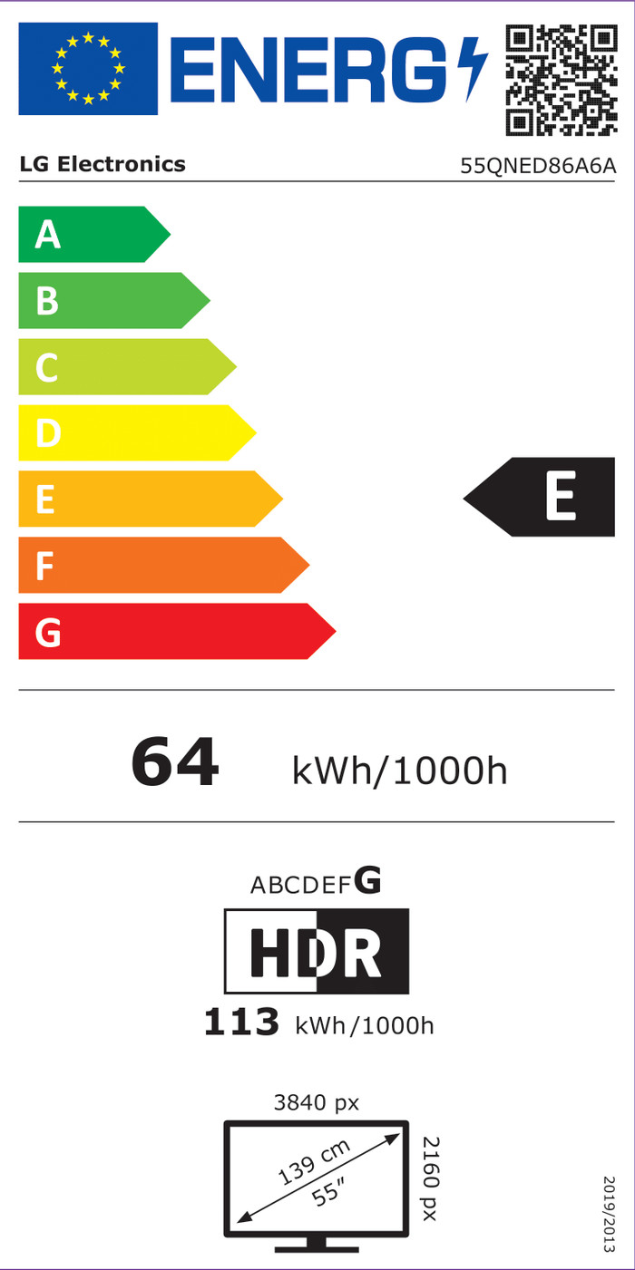 LG 55 inches QNED85 Mini-LED 4K (2025) energy label