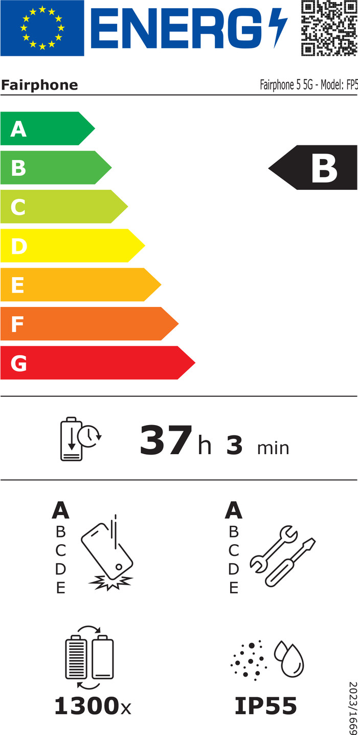 Fairphone 5 256GB Schwarz 5G energielabel