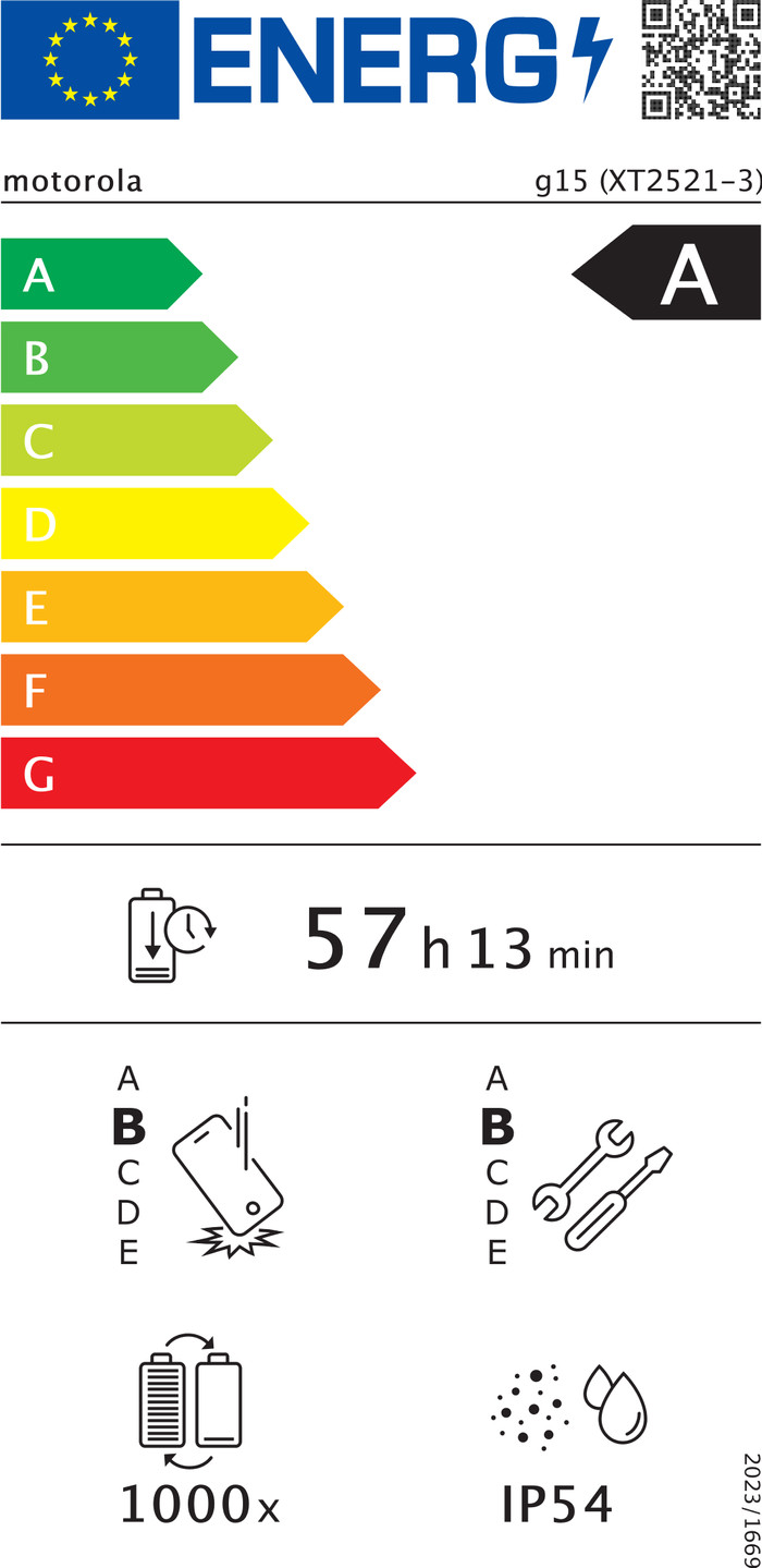 Motorola Moto G15 128GB Gray 4G energy label