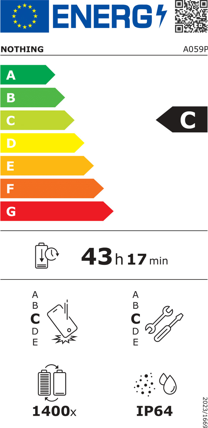 Nothing Phone (3a) Pro 256GB Gray 5G energy label