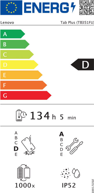 Lenovo Tab Plus 11.5 inches 256GB WiFi Gray with Accessory Pack energy label