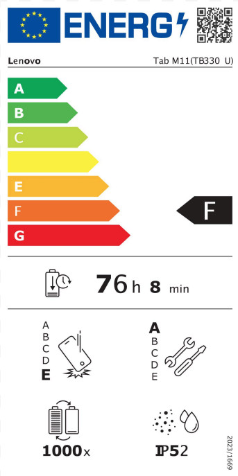 Lenovo Tab M11 11 inches 128GB WiFi + Just in Case Kids Cover energy label