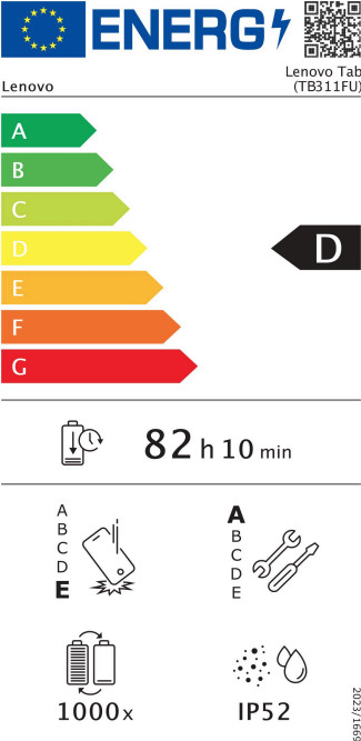 Lenovo Tab 64GB WLAN + 4G Grau mit transparentem Backcover energielabel