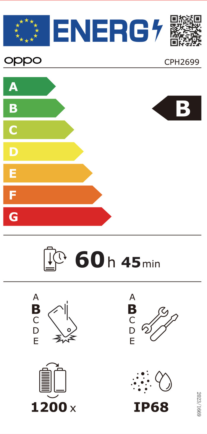 OPPO Reno 13 FS 512GB Schwarz 5G energielabel