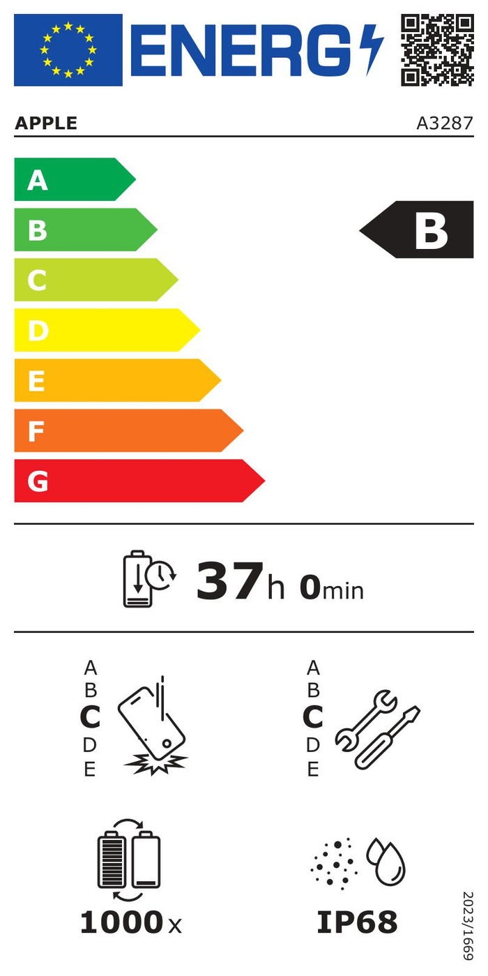 Apple iPhone 16 128GB Black + BlueBuilt Screen Protector Glass energy label