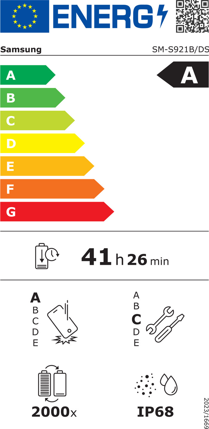 Samsung Galaxy S24 256GB Schwarz 5G energielabel