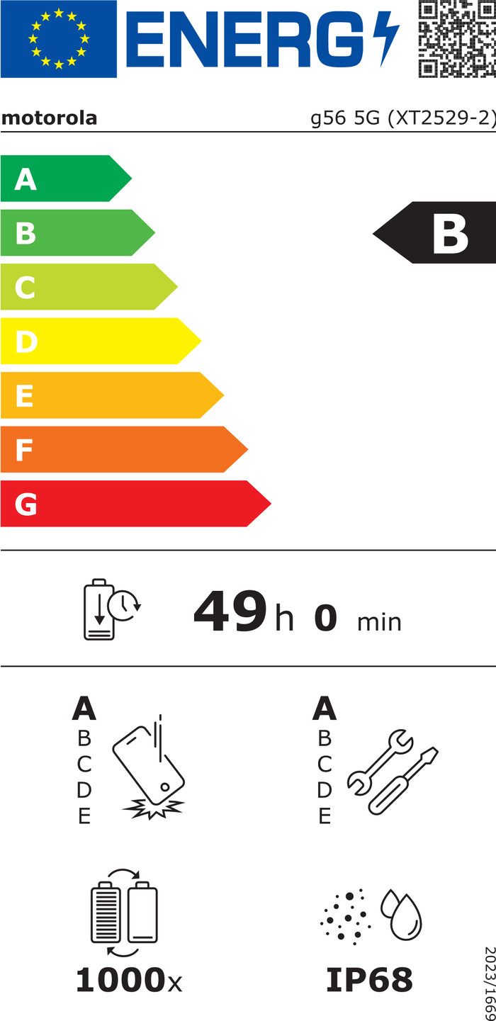 Motorola Moto G56 256GB Schwarz 5G energielabel