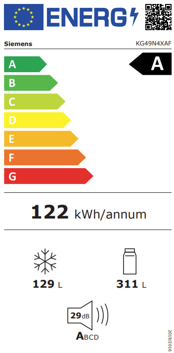 Siemens KG49N4XAF energielabel