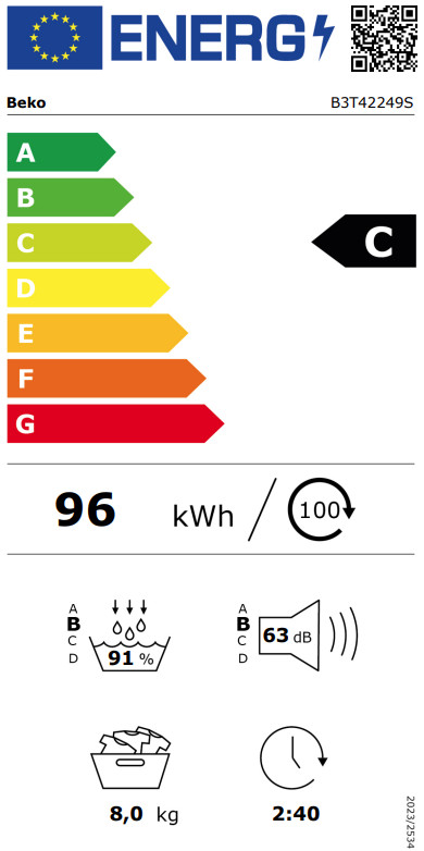 Beko B3T42249S energy label