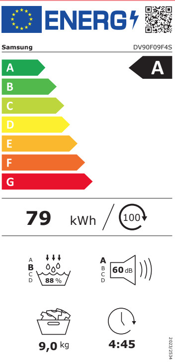Samsung WF90F09C4S QuickDrive AI Home + Samsung DV90F09F4SU3 Bespoke energielabel