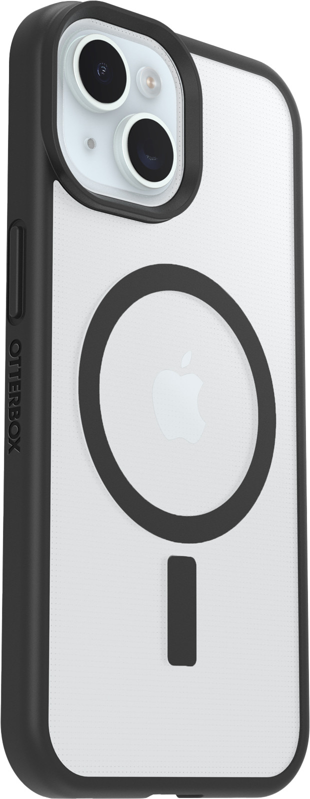 OtterBox React iPhone 15, 14, and 13 Back Cover with MagSafe Magnet Transparent Black Edge right side