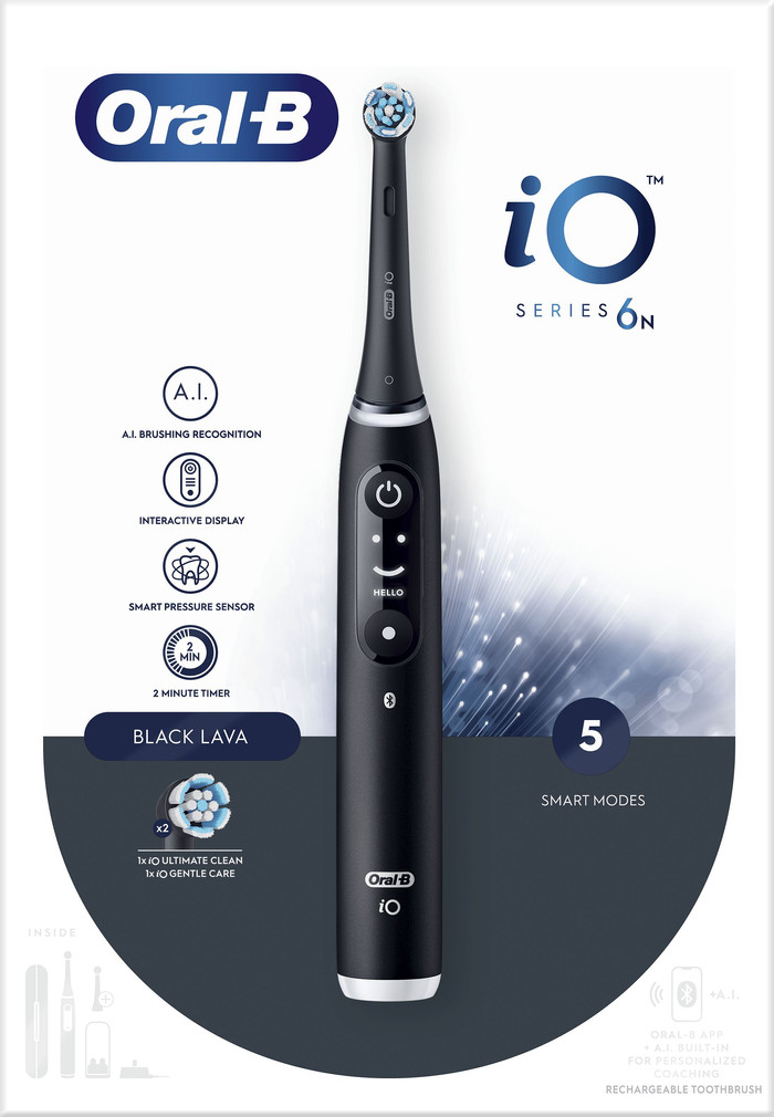 Oral-B iO 6N Black + Extra iO Gentle Care Brush Attachment packaging