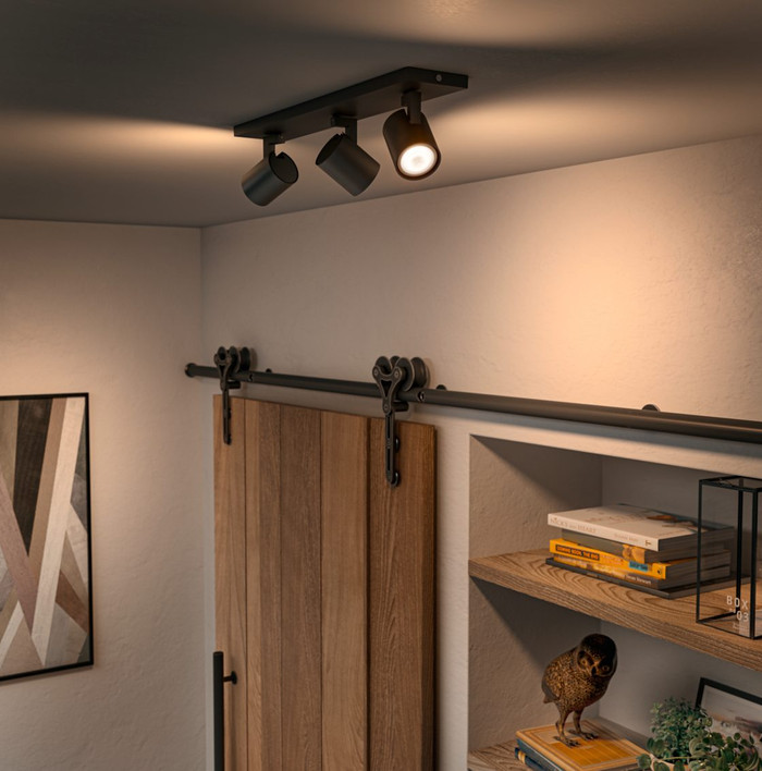 Philips Hue Runner Mounted Spot Light White Ambiance - 3 Spots - Black + Dimmer product in use