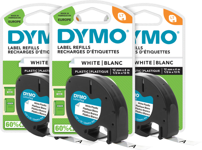 DYMO LetraTag 12mm x 4m Black White Labels 3-pack Main Image