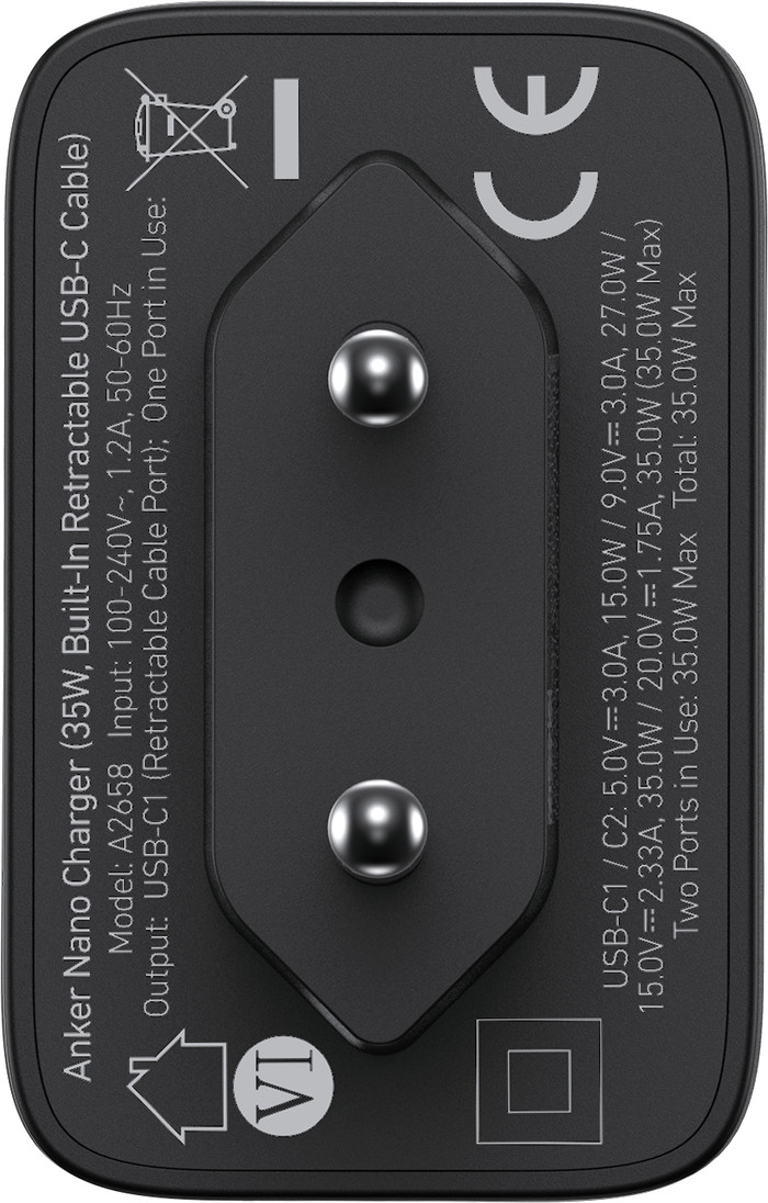 Anker Nano Ladegerät mit USB-C-Anschluss und Kabel 35 W Schwarz oberseite