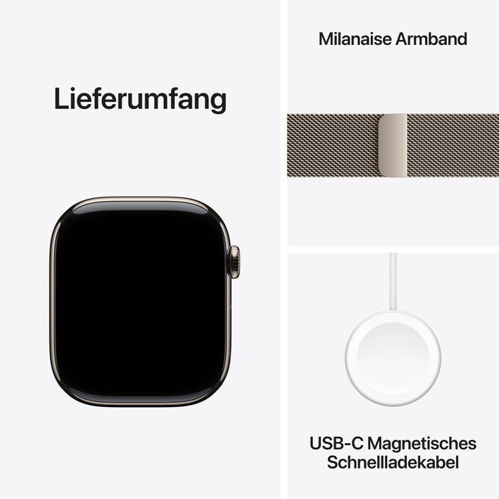 Apple Watch Series 10 4G 46 mm Titan Silber Milanaise Armband M/L zubehör