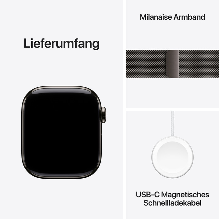 Apple Watch Series 10 4G 42 mm Titan Schwarz Milanaise Armband zubehör