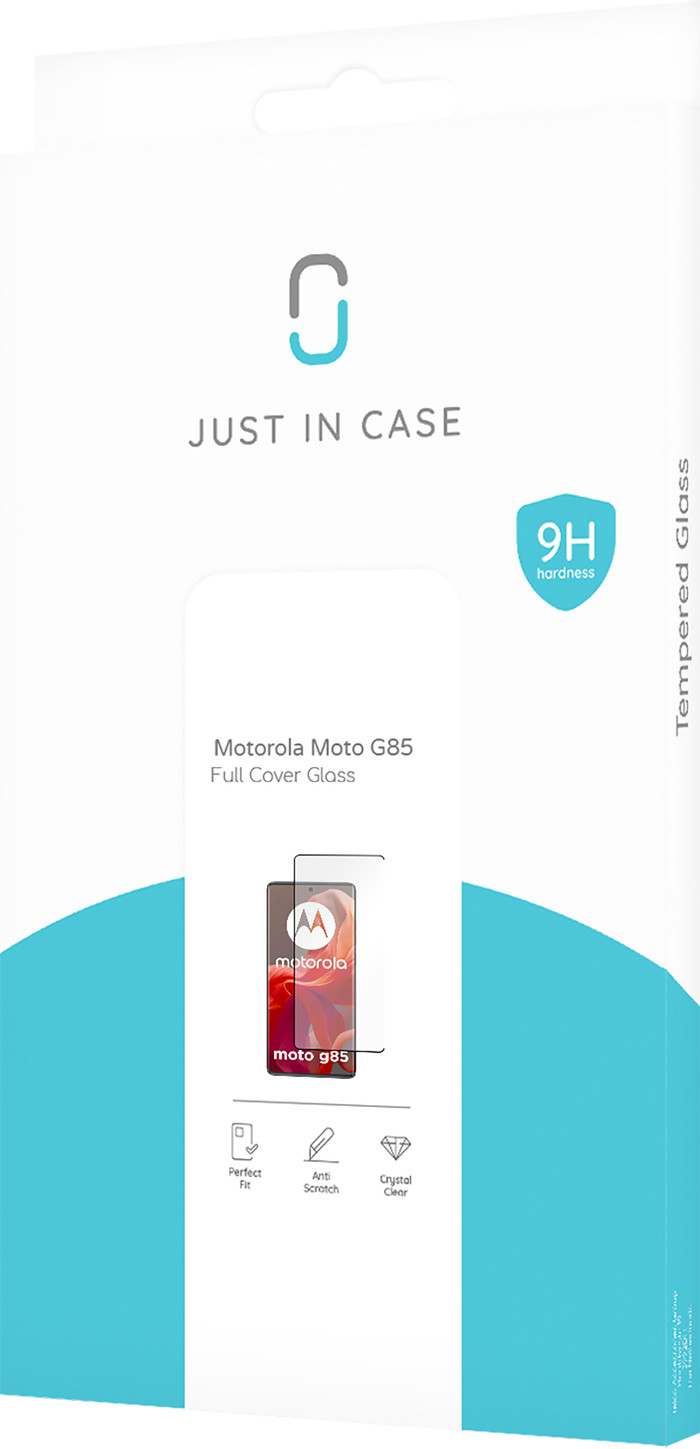 Just In Case Full Cover Motorola Moto G85 Screen Protector Black packaging