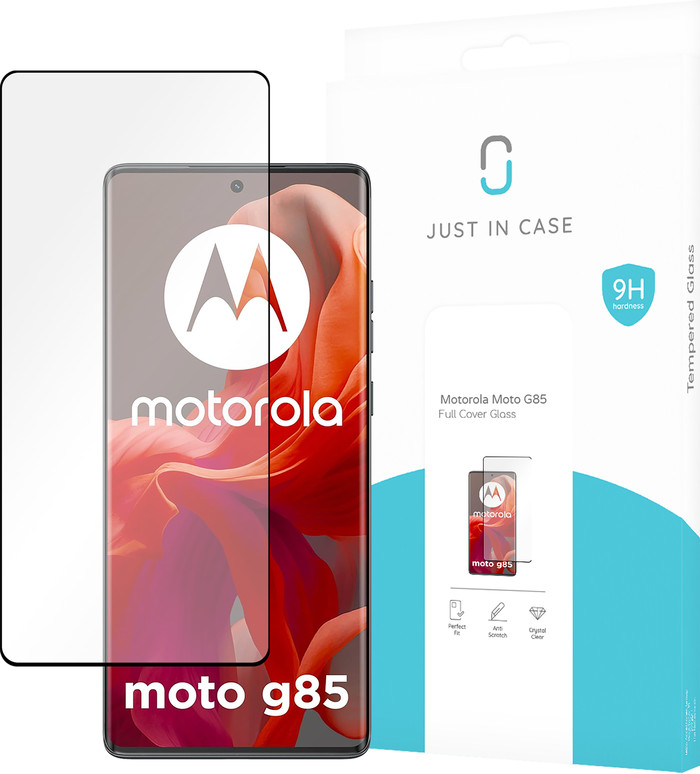 Just In Case Full Cover Motorola Moto G85 Screen Protector Black packaging