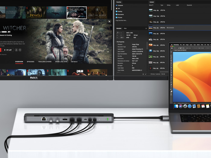 Satechi USB-C Dual Dock Stand with NVMe SSD Slot product in use