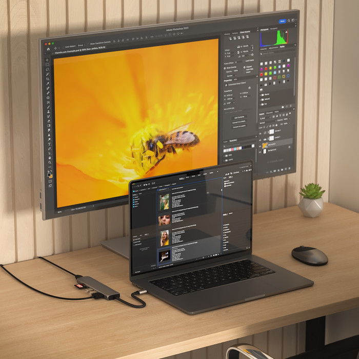 Satechi USB-C 7-in-1 Slim Multiport-Adapter mit Ethernet Space Grey produkt in gebrauch