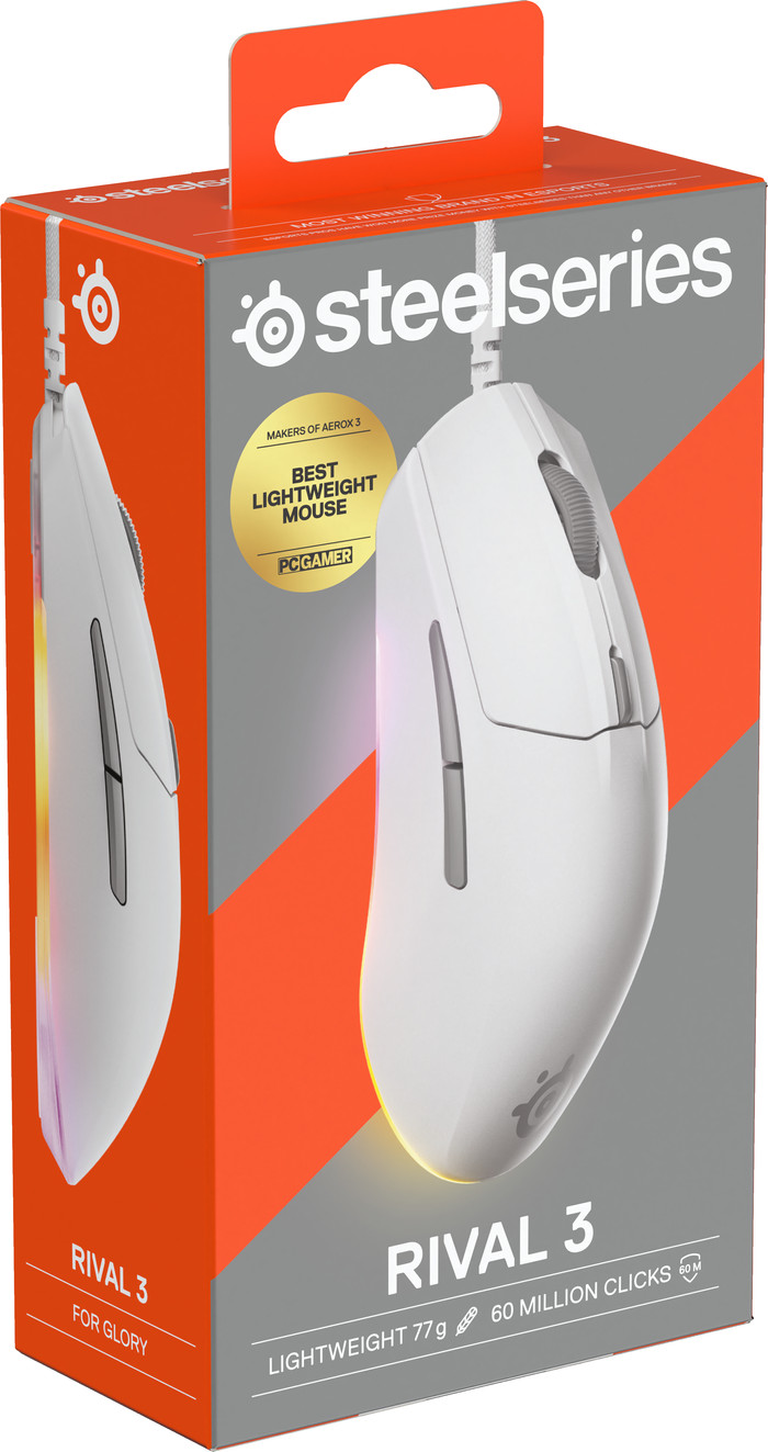 SteelSeries Rival 3 Gen 2 Gaming Mouse White packaging