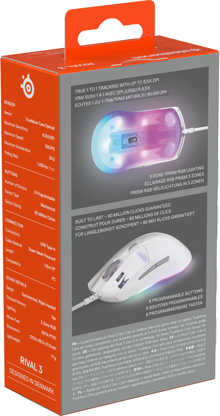 SteelSeries Rival 3 Gen 2 Gaming Mouse White packaging
