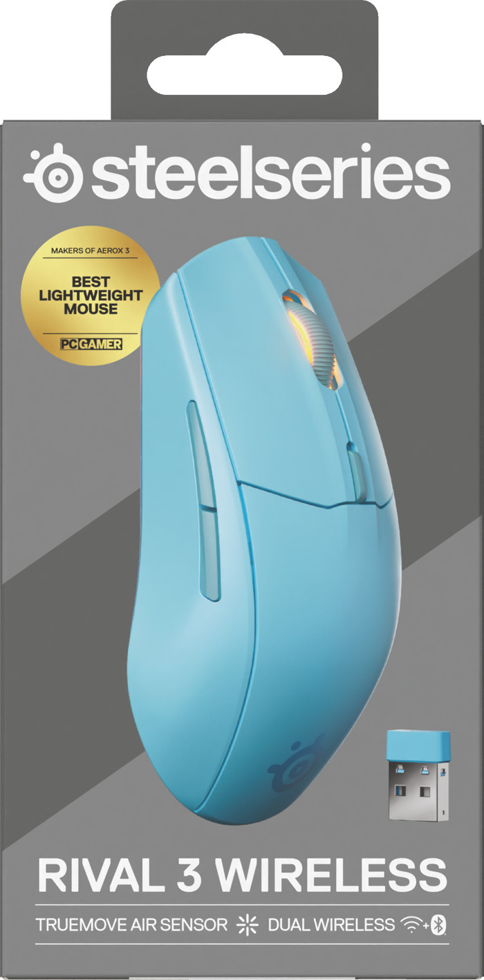 SteelSeries Rival 3 Gen 2 Wireless Gaming Mouse Aqua packaging