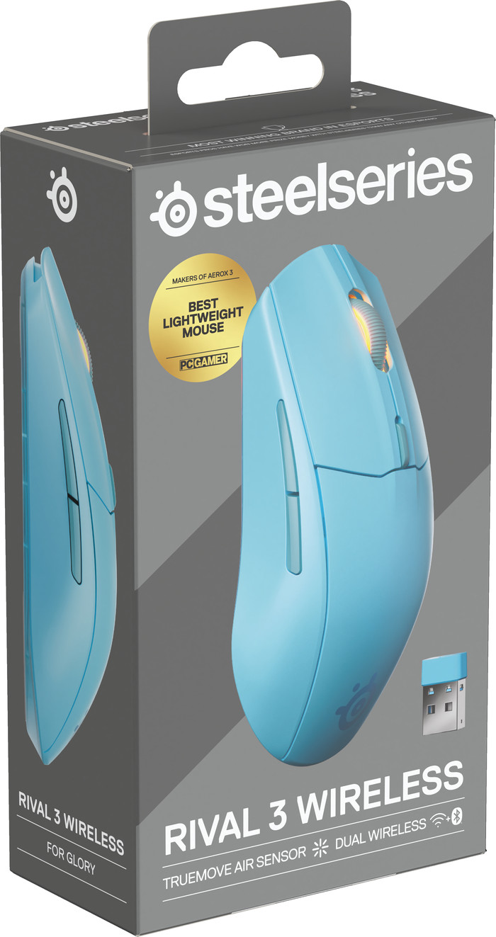 SteelSeries Rival 3 Gen 2 Wireless Gaming Mouse Aqua packaging