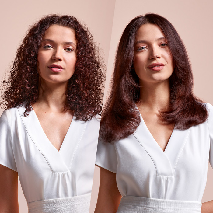 Dyson Airstrait Limited Edition Amber Silk product in use