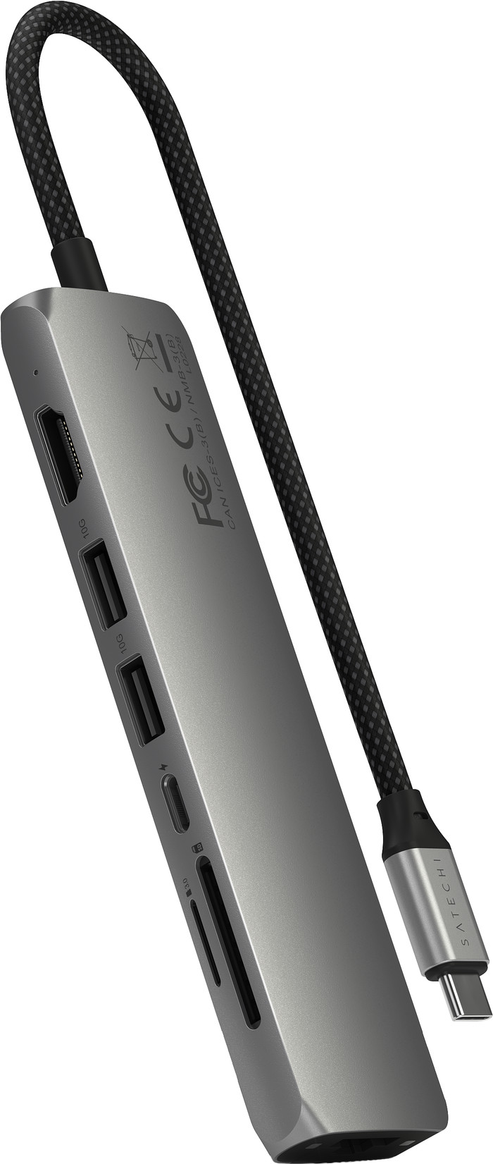 Satechi USB-C 7-in-1 Slim Multiport-Adapter mit Ethernet Space Grey vorne